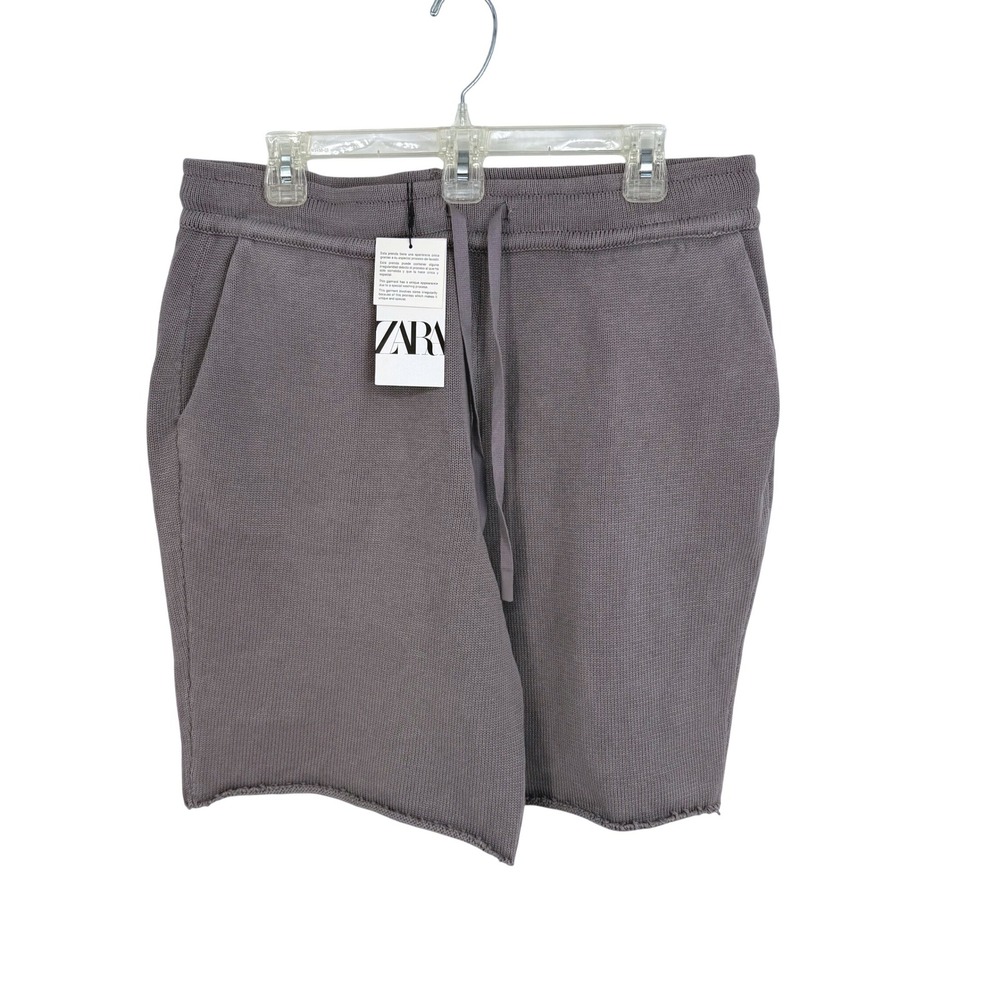 Zara‎ Knit Shorts Mens XL Gray Cotton Drawstring Elastic Waist Raw Hem Comfy NWT